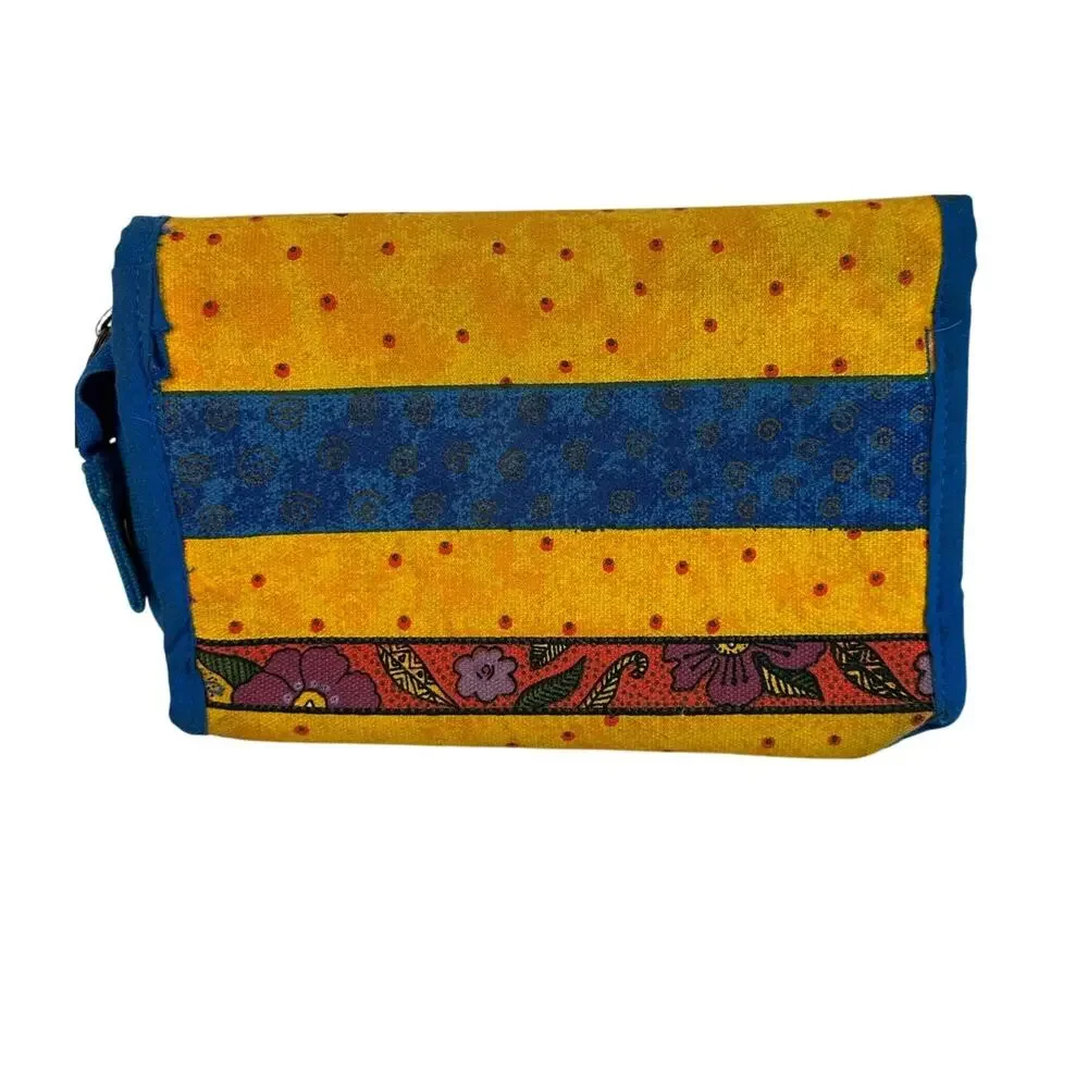 Laurel Burch Cat blue yellow zippered mirror cat pouch